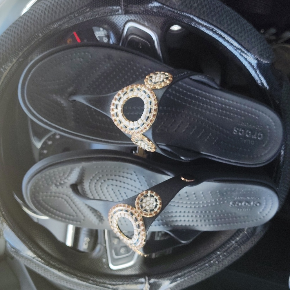 CROCS Black Sandals with Gold Accent